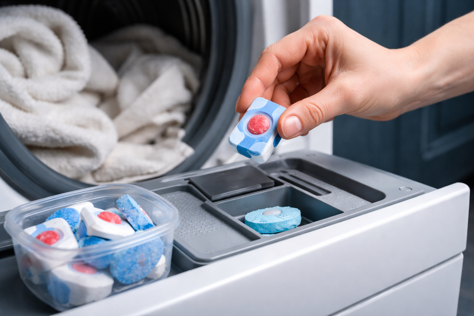 vaatwastablet in wasmachine, wasmachine