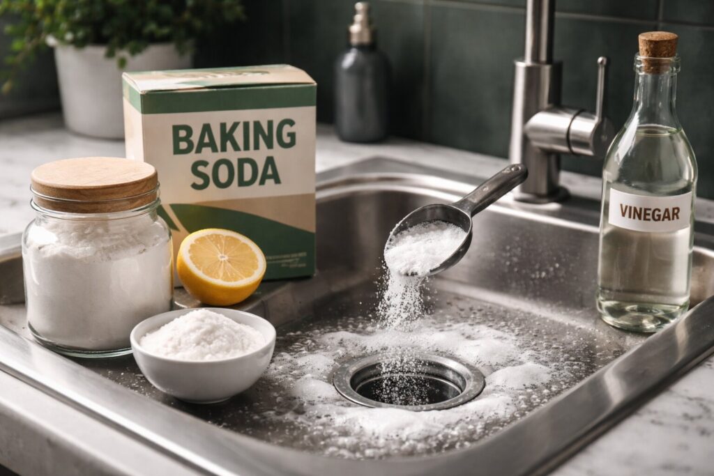 Slim ontstoppen met baking soda zonder agressieve middelen